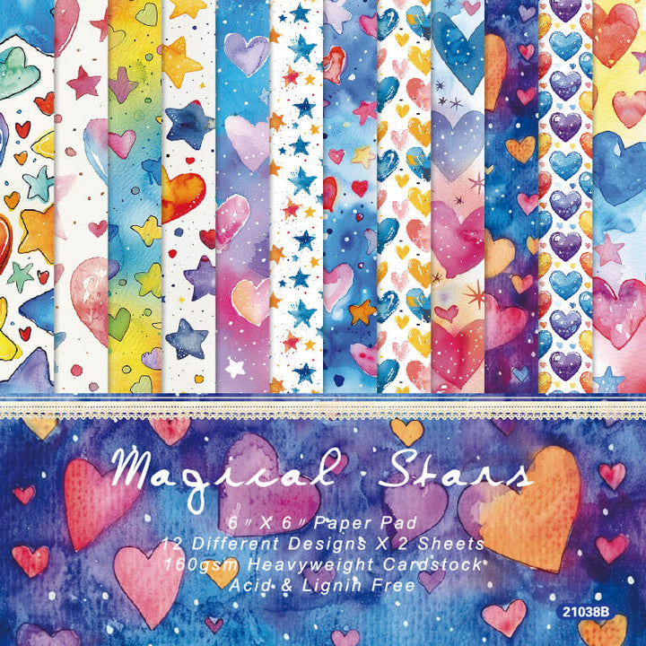 KOKOROSA 24PCS 6" Magical Stars Scrapbook & Cardstock Paper