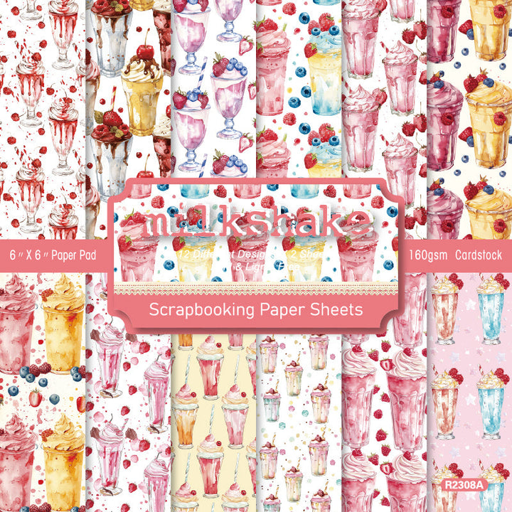 KOKOROSA 24PCS 6" Milkshake Scrapbook & Cardstock Paper