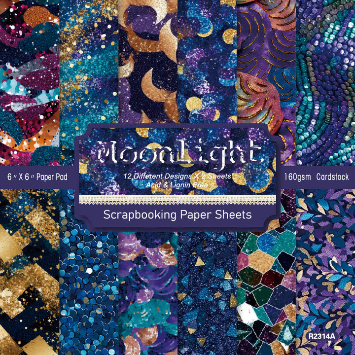 KOKOROSA 24PCS 6" Moonlight Style Scrapbook & Cardstock Paper