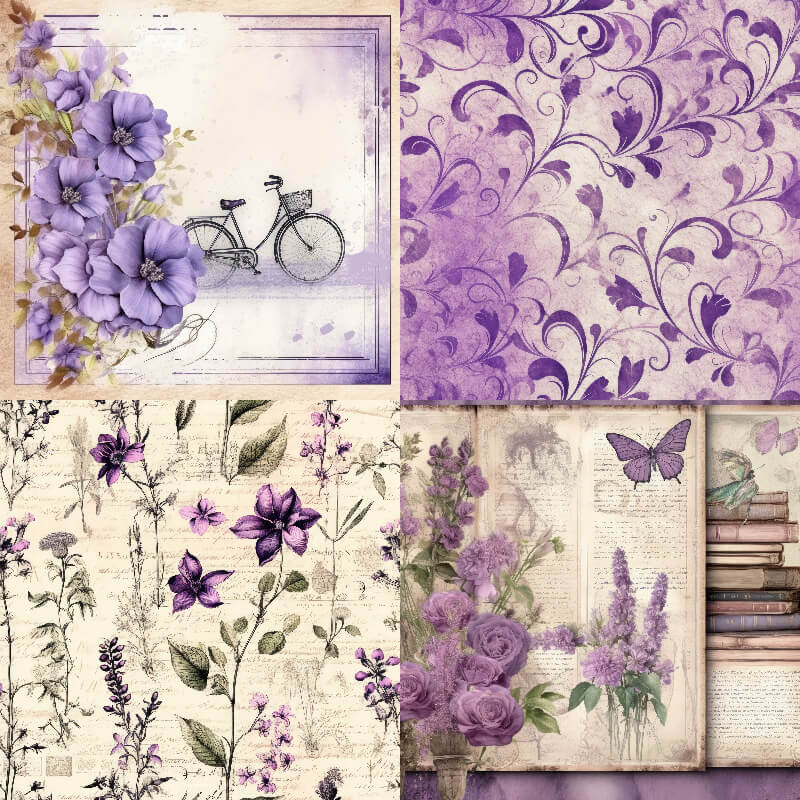 Kokorosa 24PCS 6" Purple Flowers Scrapbook & Cardstock Paper