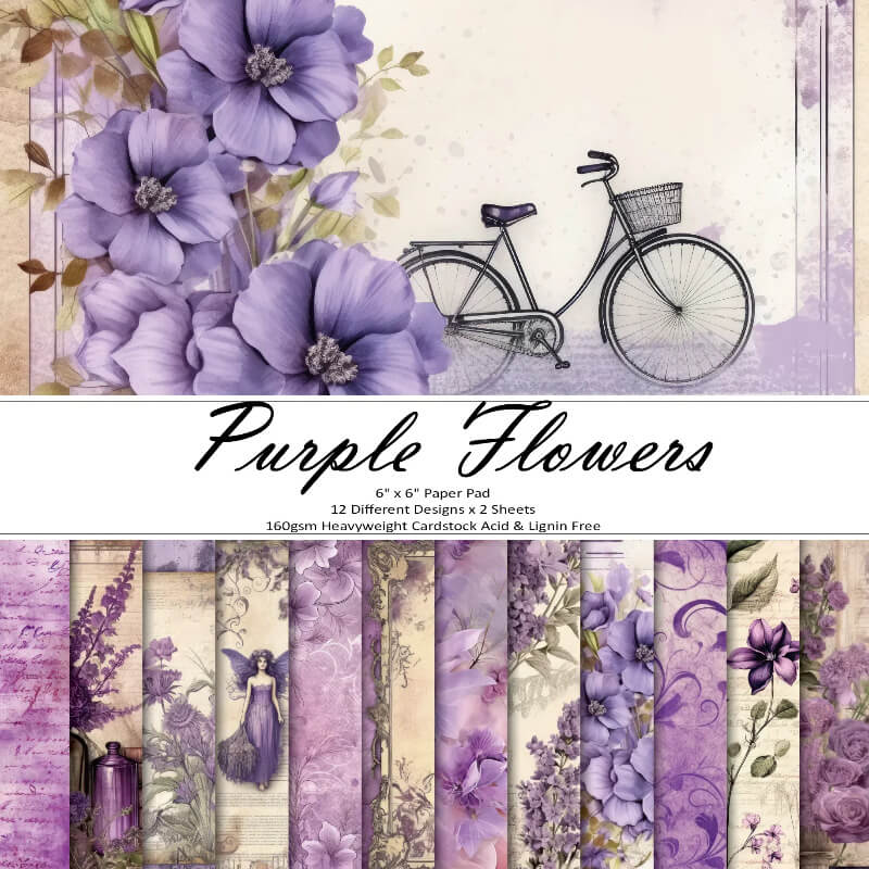 Kokorosa 24PCS 6" Purple Flowers Scrapbook & Cardstock Paper