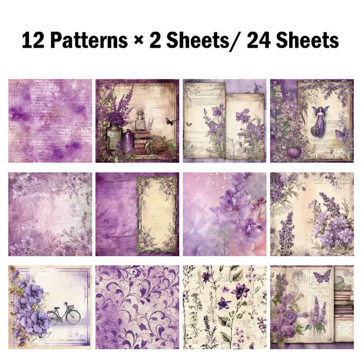 Kokorosa 24PCS 6" Purple Flowers Scrapbook & Cardstock Paper