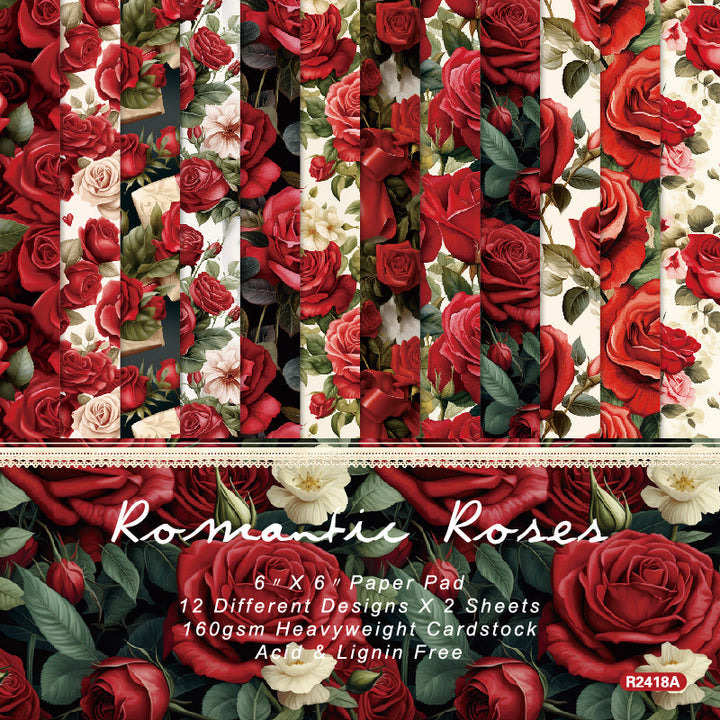 KOKOROSA 24PCS 6" Red Rose Scrapbook & Cardstock Paper