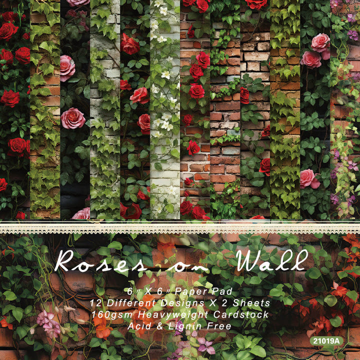 Kokorosa 24PCS 6" Rose on Wall Scrapbook & Cardstock Paper