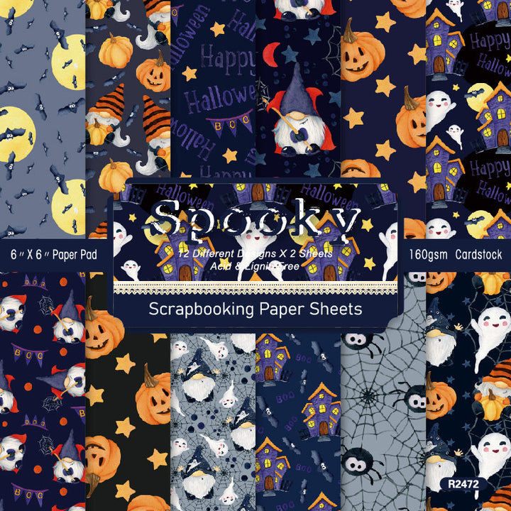 Kokorosa 24PCS 6" Spooky Halloween Scrapbook & Cardstock Paper