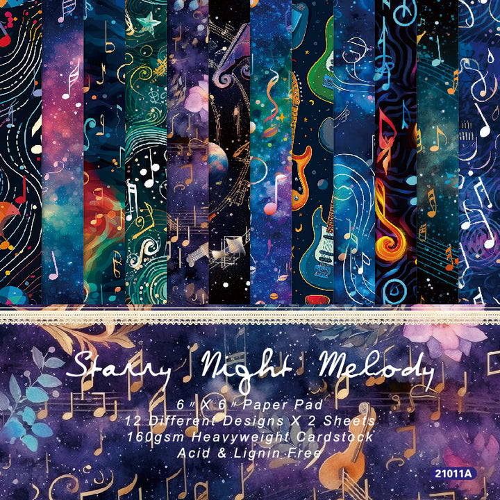 Kokorosa 24PCS 6" Starry Night Melody Scrapbook & Cardstock Paper