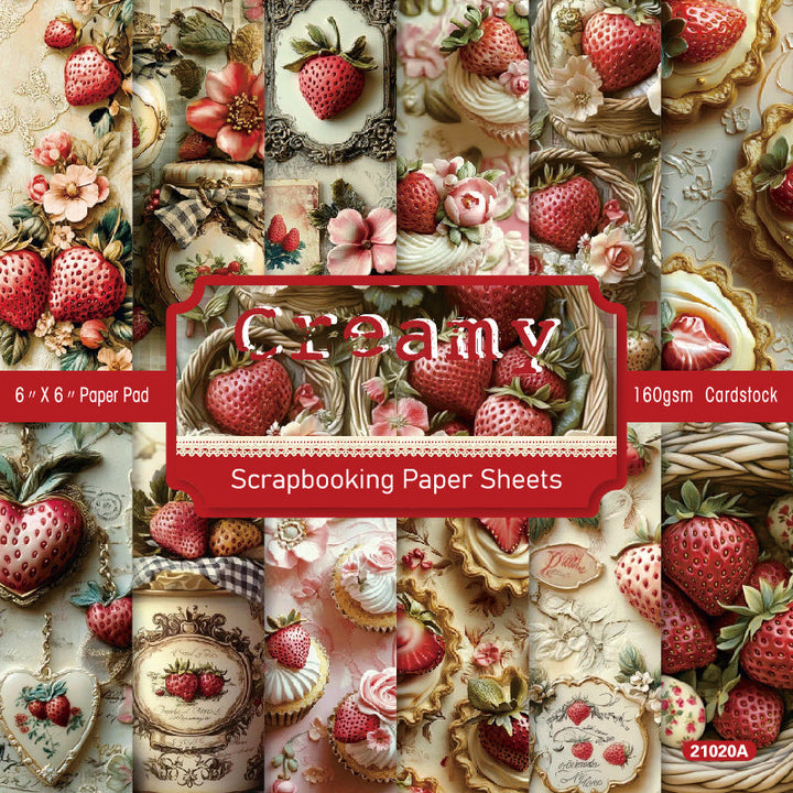 KOKOROSA 24PCS 6" Strawberry Cake Scrapbook & Cardstock Paper