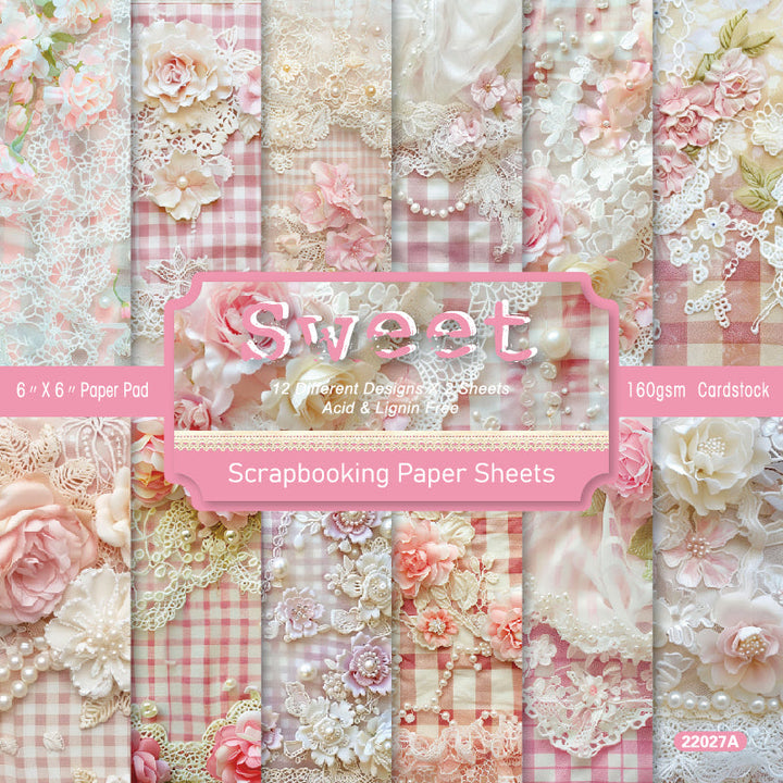 Kokorosa 24PCS 6" Sweet Pink Lace Scrapbook & Cardstock Paper