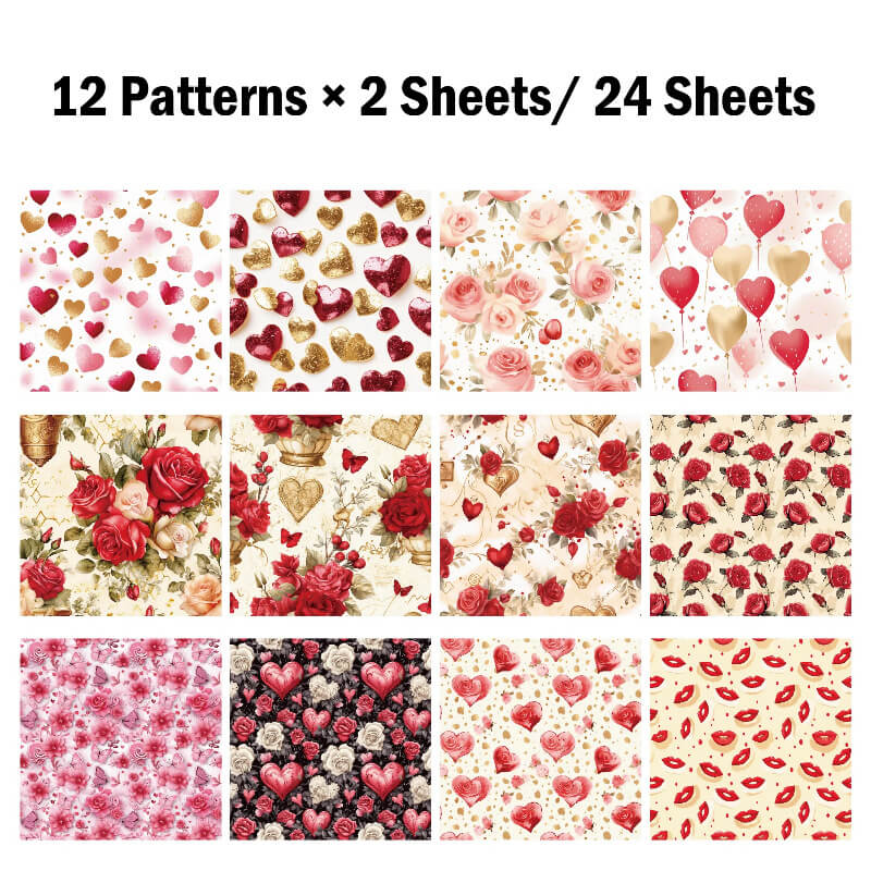 Kokorosa 24PCS 6" Sweet Valentine Day Scrapbook & Cardstock Paper