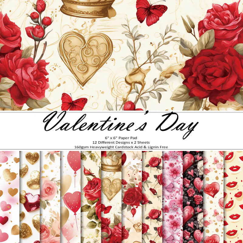 Kokorosa 24PCS 6" Sweet Valentine Day Scrapbook & Cardstock Paper