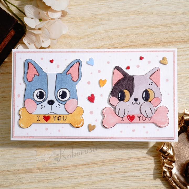 Kokorosa Metal Cutting Dies with Cat Dog & I Love YOU