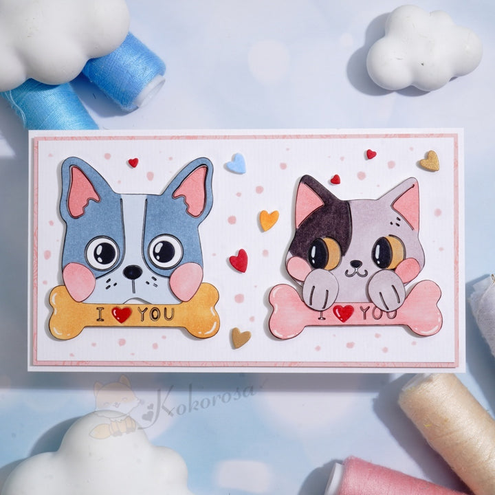 Kokorosa Metal Cutting Dies with Cat Dog & I Love YOU