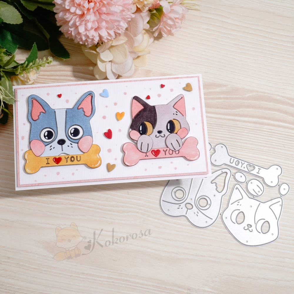 Kokorosa Metal Cutting Dies with Cat Dog & I Love YOU