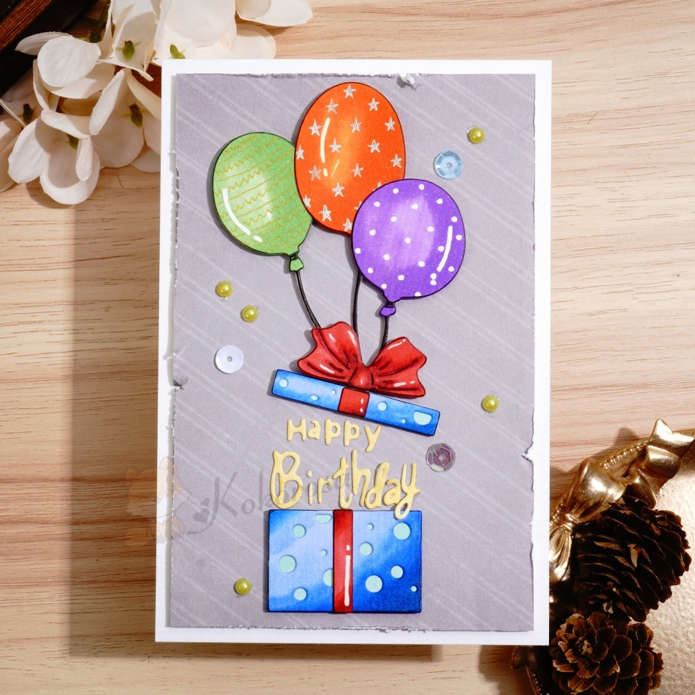 Kokorosa Metal Cutting Dies with Ballon Gift Box and Happy Birthday