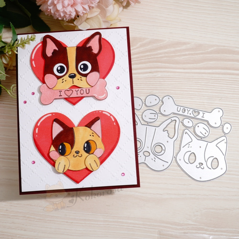 Kokorosa Metal Cutting Dies with Cat Dog & I Love YOU