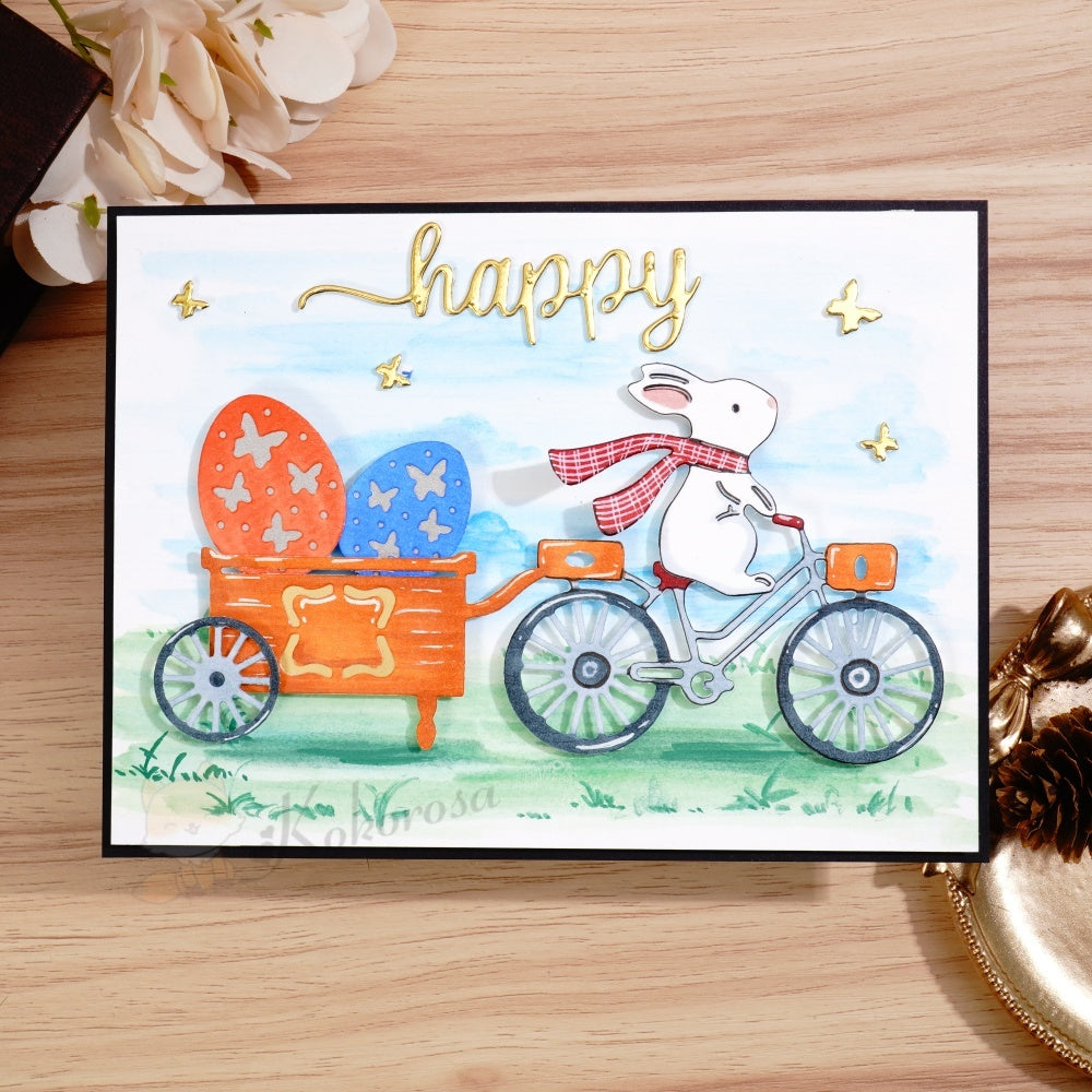 Kokorosa Metal Cutting Dies with Bunny Riding Bicycle Carrying Eggs