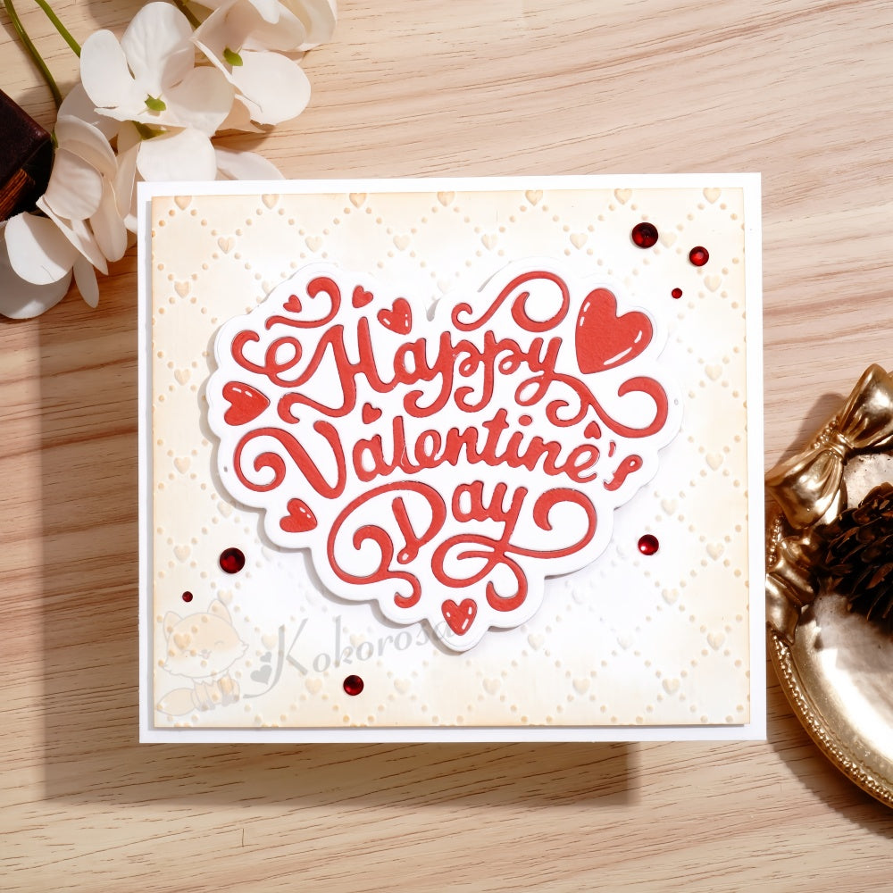 Kokorosa Metal Cutting Dies with 'Happy Valentine Day' Word Heart