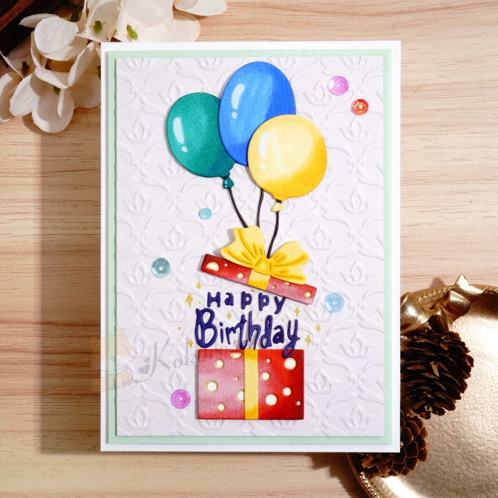 Kokorosa Metal Cutting Dies with Ballon Gift Box and Happy Birthday