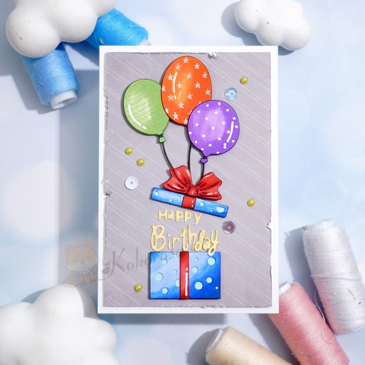 Kokorosa Metal Cutting Dies with Ballon Gift Box and Happy Birthday