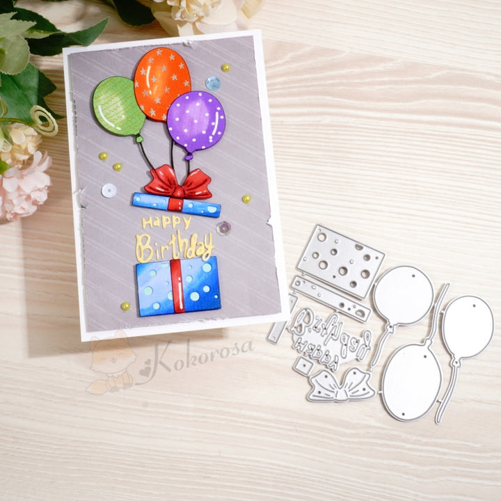 Kokorosa Metal Cutting Dies with Ballon Gift Box and Happy Birthday