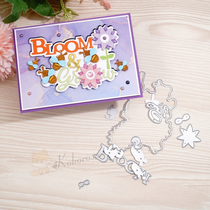 Kokorosa Metal Cutting Dies with 'Bloom & Grow' Word Flowers and Bees