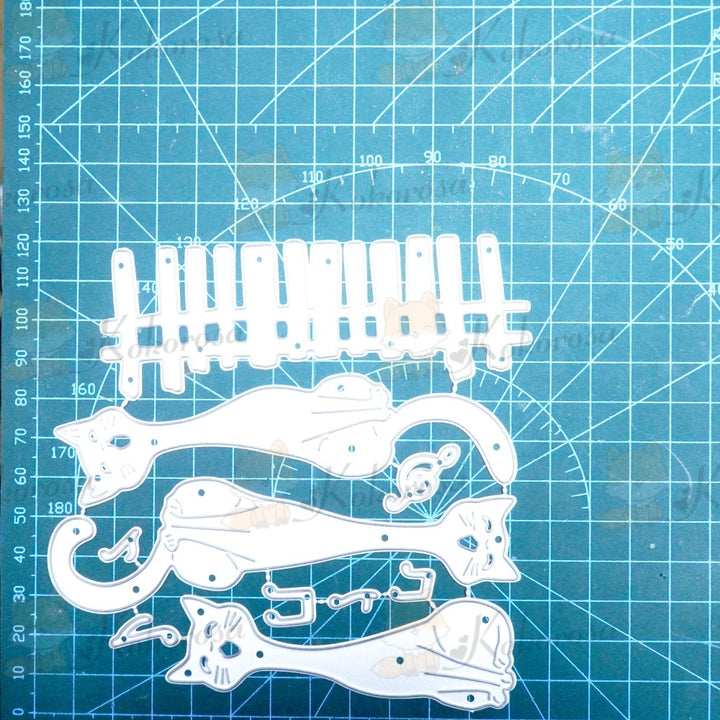 Kokorosa Metal Cutting Dies with Three Singing Cats and Fence