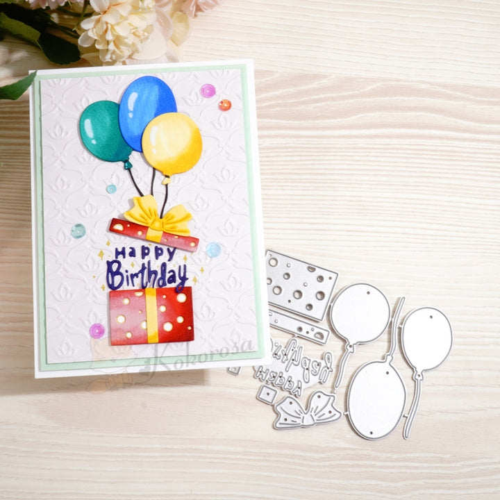 Kokorosa Metal Cutting Dies with Ballon Gift Box and Happy Birthday