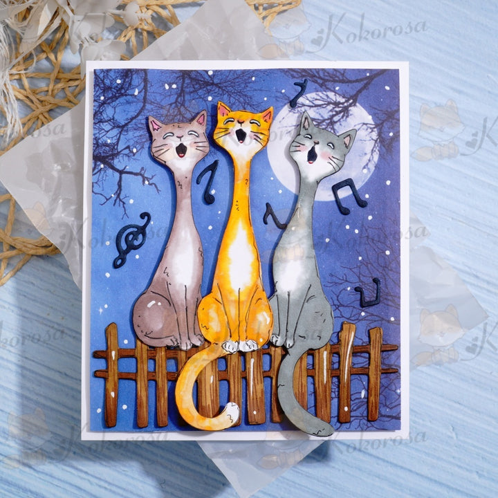 Kokorosa Metal Cutting Dies with Three Singing Cats and Fence