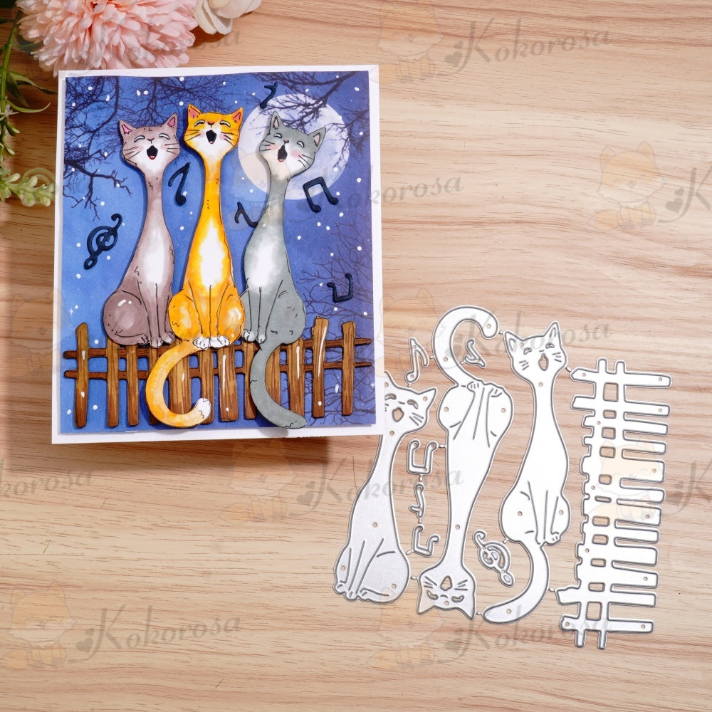 Kokorosa Metal Cutting Dies with Three Singing Cats and Fence