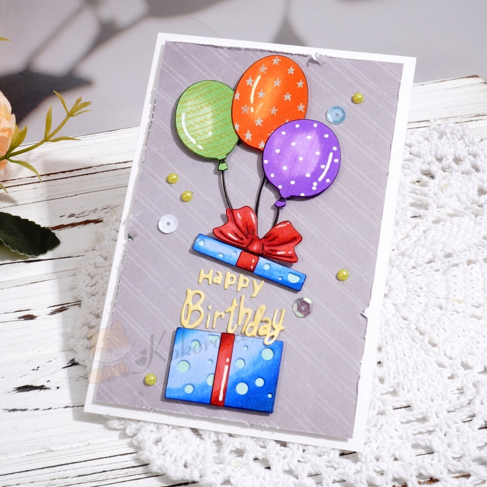 Kokorosa Metal Cutting Dies with Ballon Gift Box and Happy Birthday