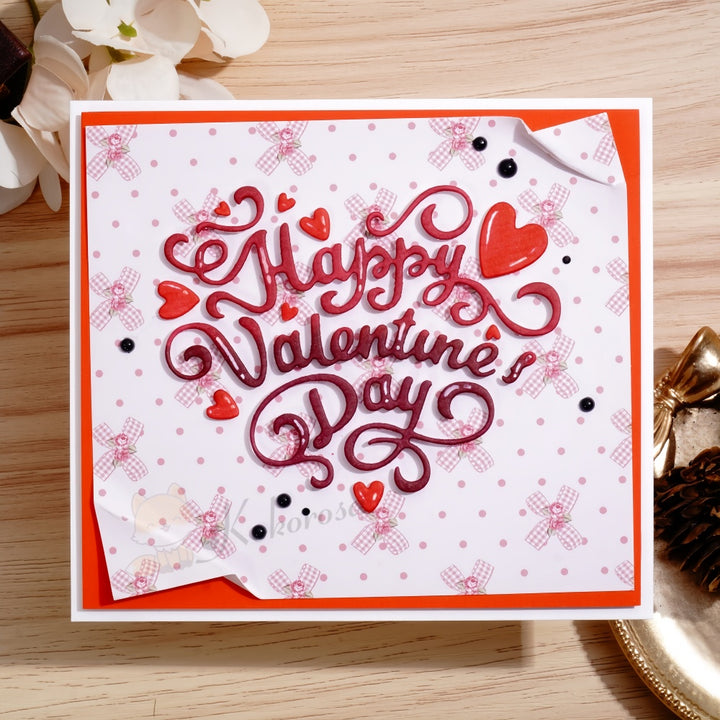 Kokorosa Metal Cutting Dies with 'Happy Valentine Day' Word Heart