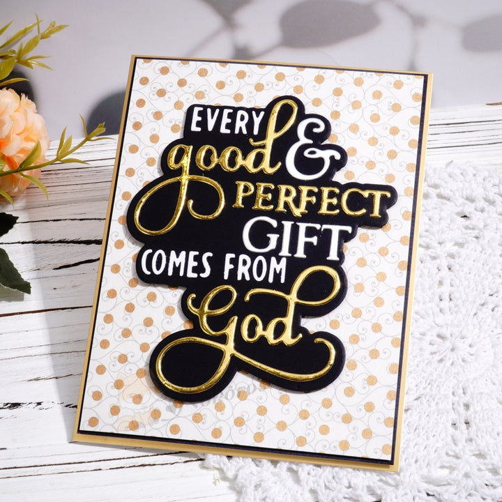 Kokorosa Metal Cutting Dies with 'EVERY good & PERFECT GIFT COMES FROM god' Words