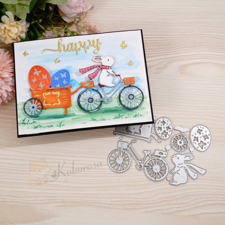 Kokorosa Metal Cutting Dies with Bunny Riding Bicycle Carrying Eggs