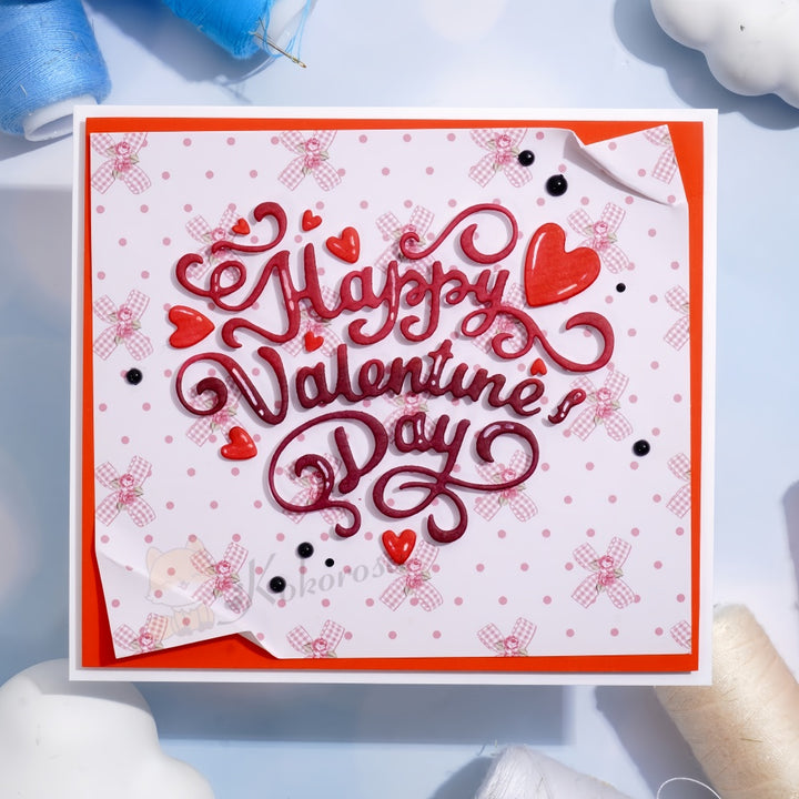 Kokorosa Metal Cutting Dies with 'Happy Valentine Day' Word Heart