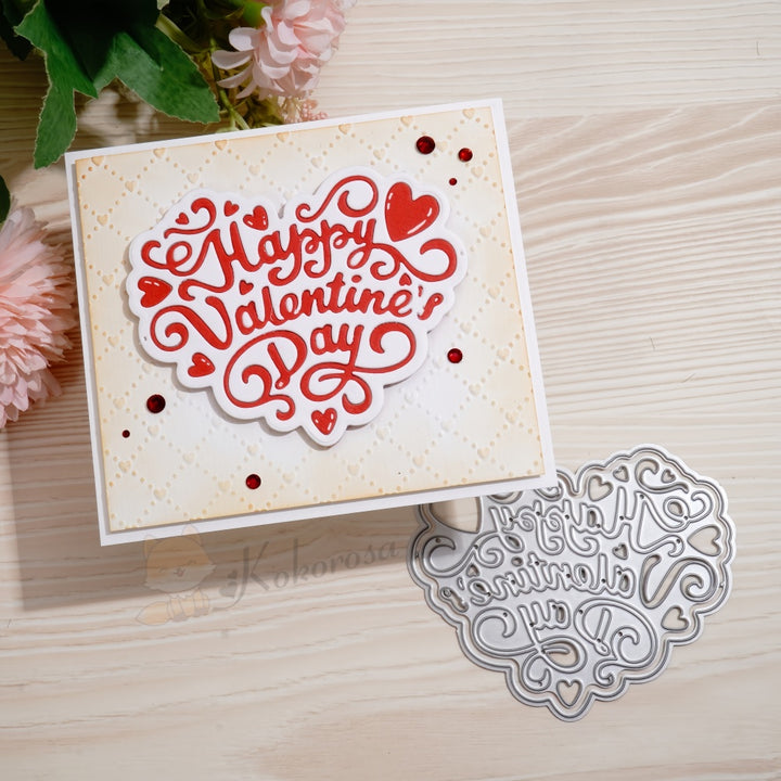 Kokorosa Metal Cutting Dies with 'Happy Valentine Day' Word Heart