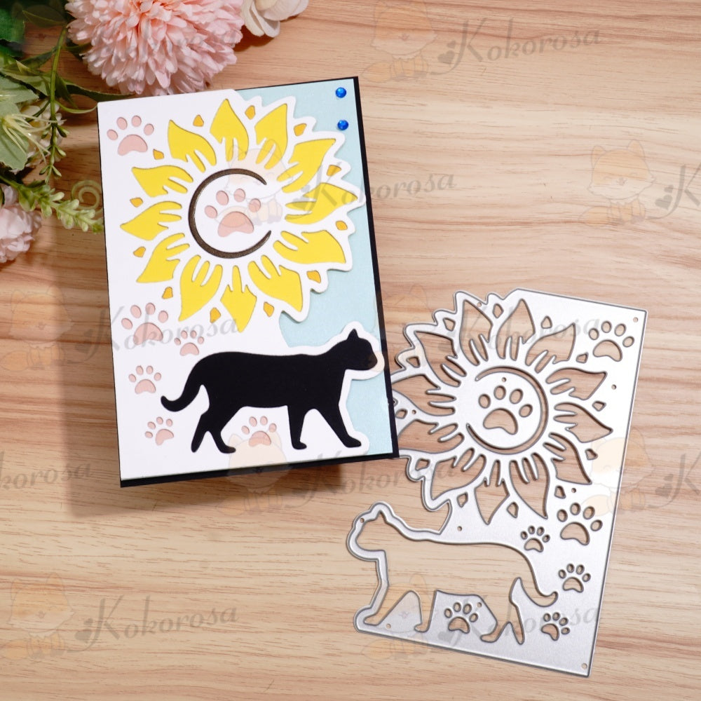 Kokorosa Metal Cutting Dies with Sunflower and Cat Border