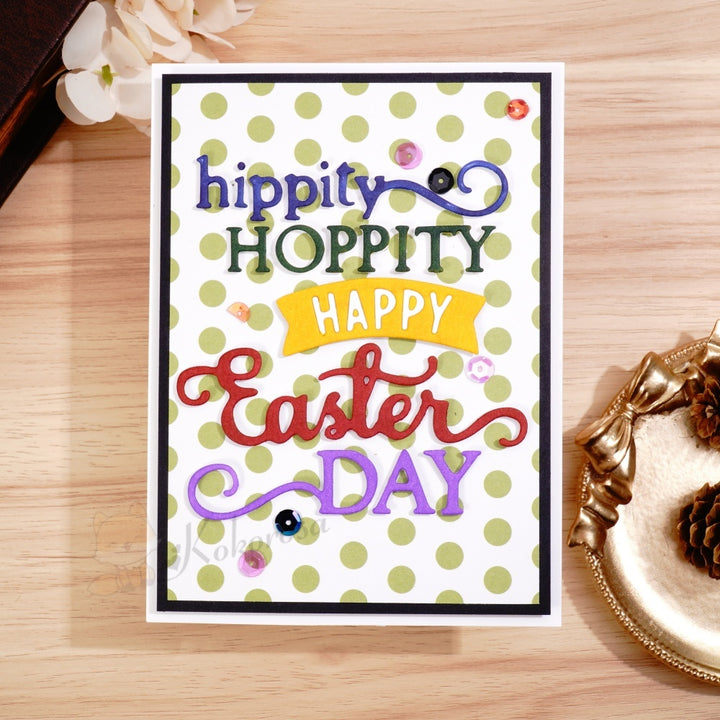 Kokorosa Metal Cutting Dies with 'hippity HOPPITY HAPPY Easter DAY' Word