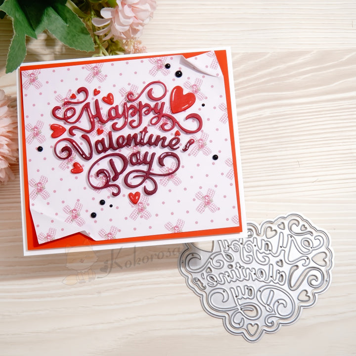 Kokorosa Metal Cutting Dies with 'Happy Valentine Day' Word Heart