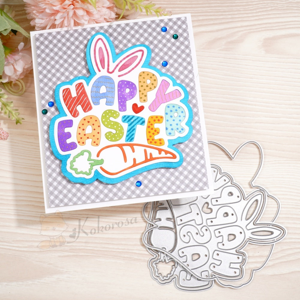 Kokorosa Metal Cutting Dies with 'HAPPY EASTER' with Carrot and Bunny Ears