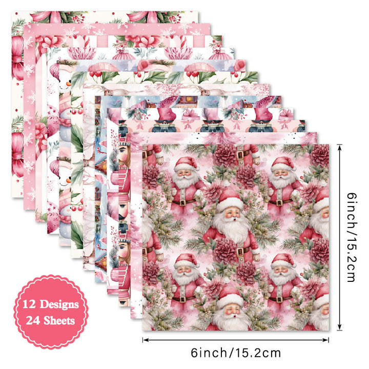 Kokorosa 24PCS 6" Rosy Yuletide Scrapbook & Cardstock Paper