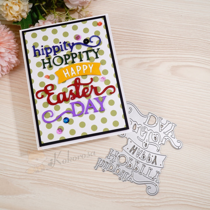 Kokorosa Metal Cutting Dies with 'hippity HOPPITY HAPPY Easter DAY' Word