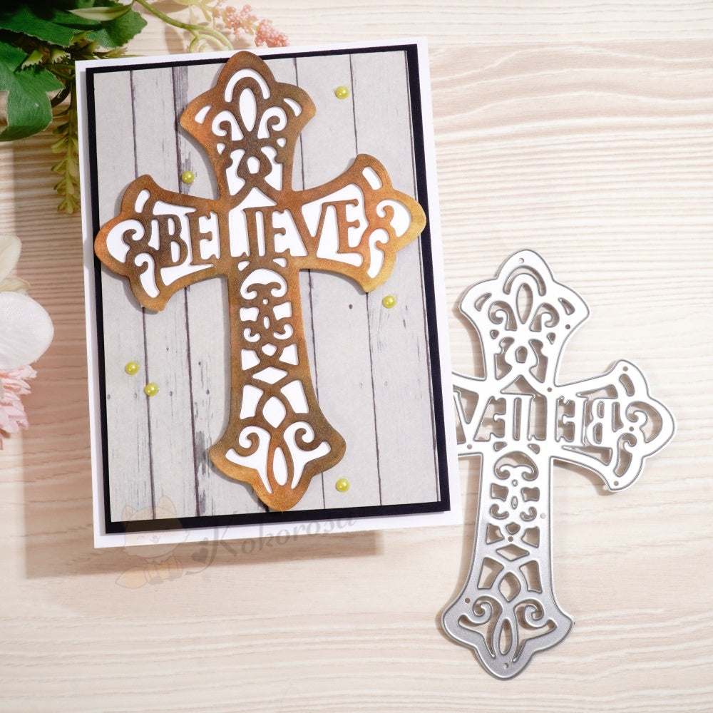 Kokorosa Metal Cutting Dies with Believe Word Cross