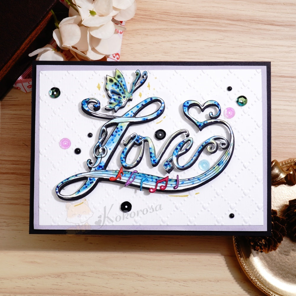 Kokorosa Metal Cutting Dies with Butterfly Note and Love Word