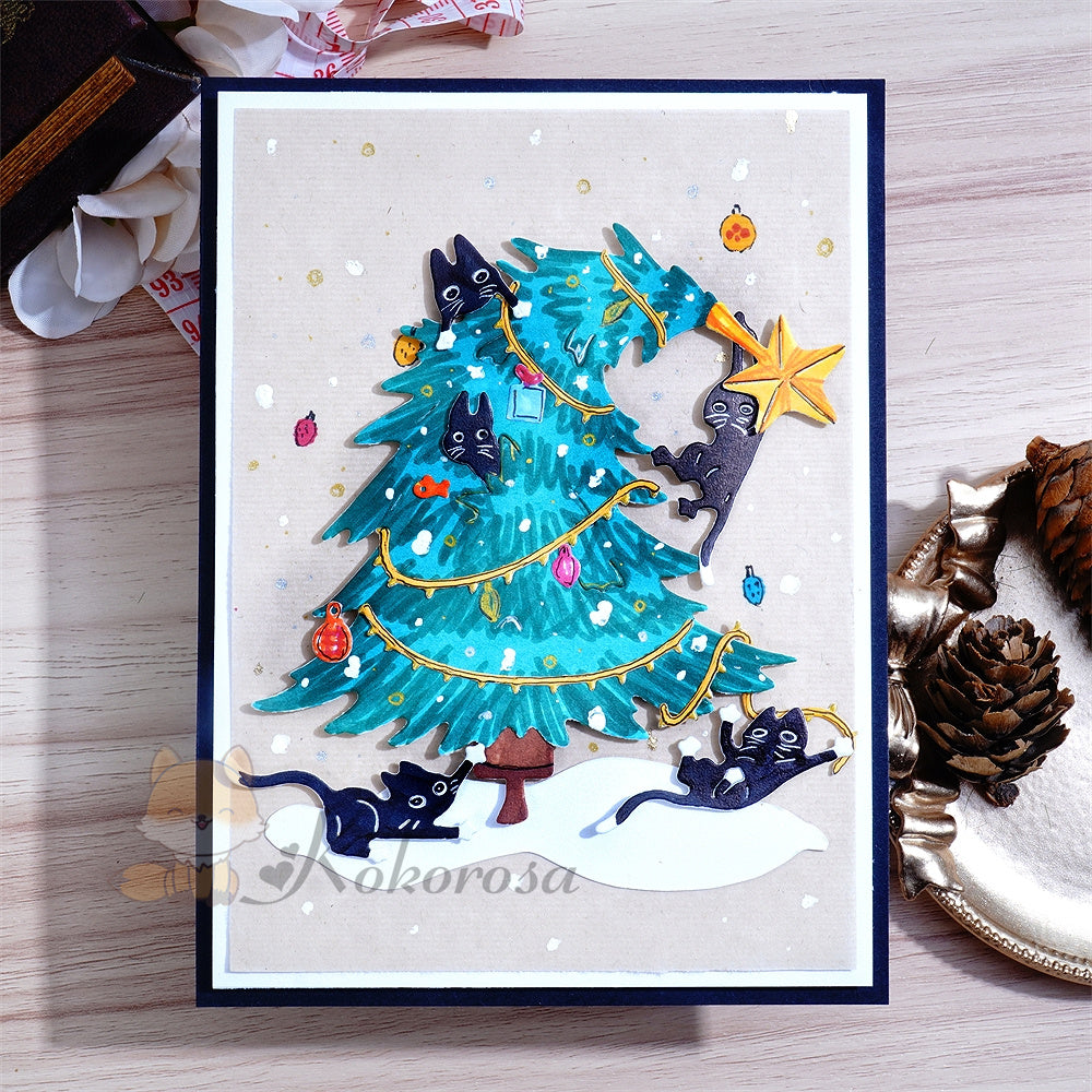 Kokorosa Metal Cutting Dies with Cats in the Christmas Tree