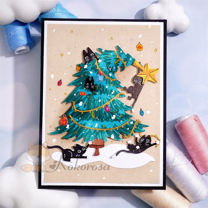 Kokorosa Metal Cutting Dies with Cats in the Christmas Tree