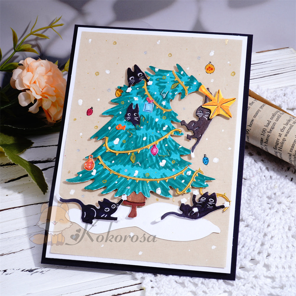 Kokorosa Metal Cutting Dies with Cats in the Christmas Tree