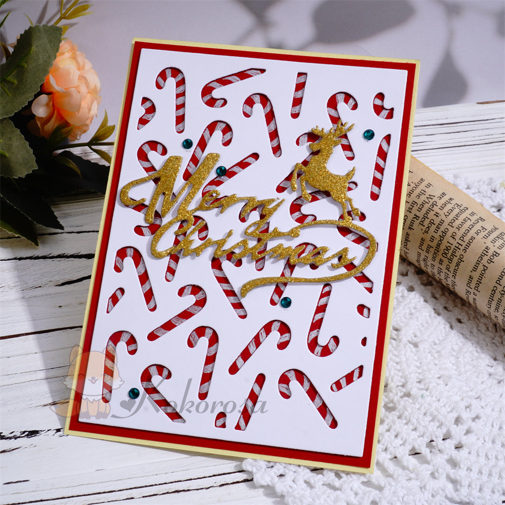 Kokorosa Metal Cutting Dies with Christmas Cane Background Board