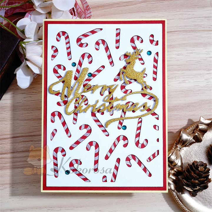 Kokorosa Metal Cutting Dies with Christmas Cane Background Board