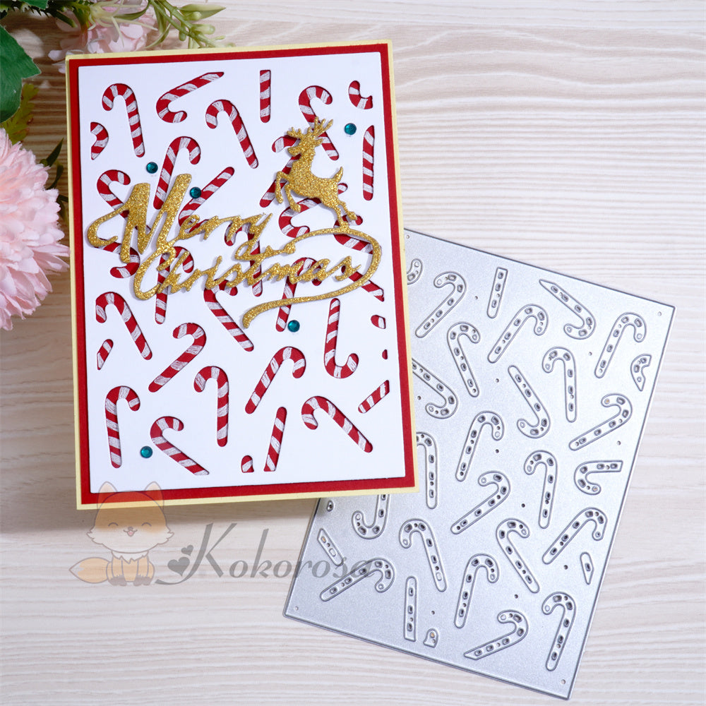 Kokorosa Metal Cutting Dies with Christmas Cane Background Board