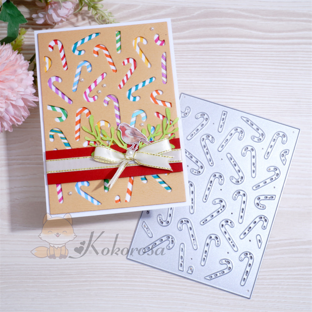 Kokorosa Metal Cutting Dies with Christmas Cane Background Board